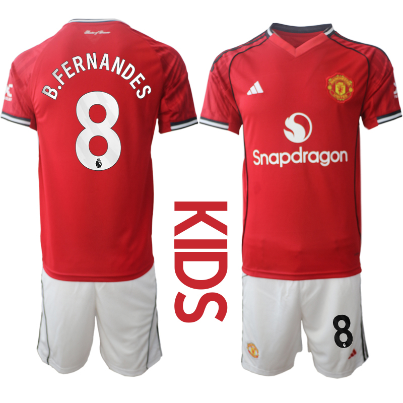 Youth 2025-2026 Club Manchester United home Red #8 Soccer Jersey